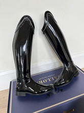 Load image into Gallery viewer, Gallors full patent black dressage boot with crystal detail top.