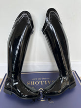 Load image into Gallery viewer, Gallors full patent black dressage boot with crystal detail top.