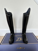 Load image into Gallery viewer, Gallors full patent black dressage boot with crystal detail top.