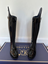 Load image into Gallery viewer, Gallors boot order - Patent black front central zip with brouge top.