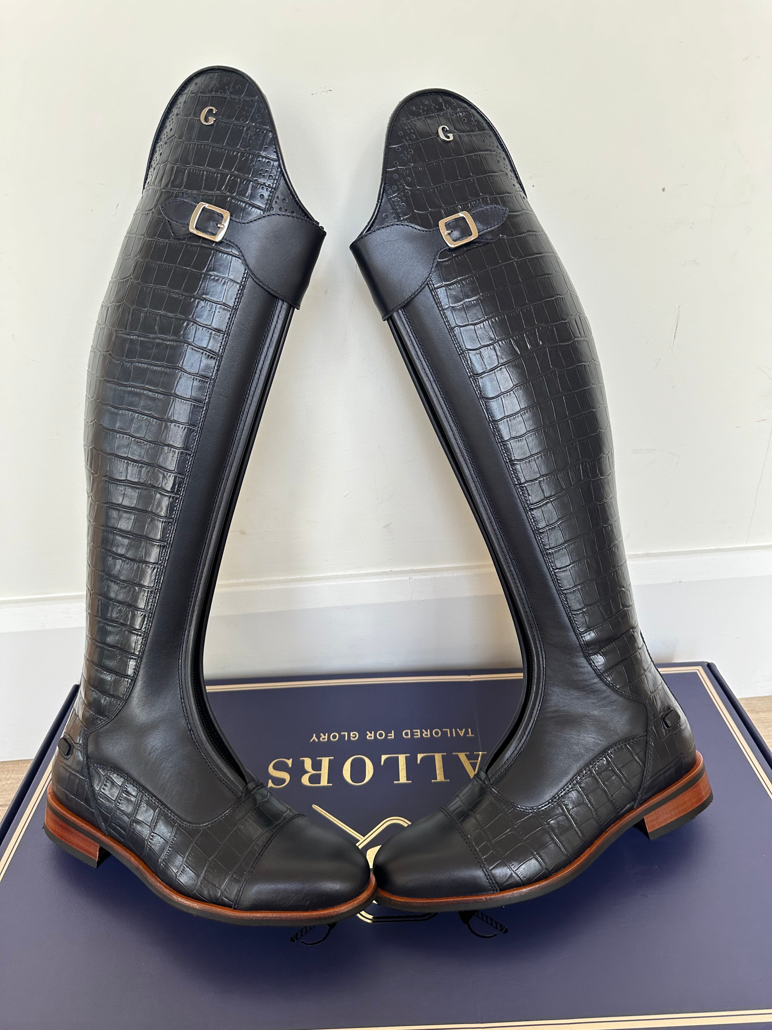 Gallors boot - Navy croco and navy box mix - front central zip. – Nikki ...