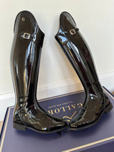 Load image into Gallery viewer, Gallors boot order - Patent black front central zip with brouge top.
